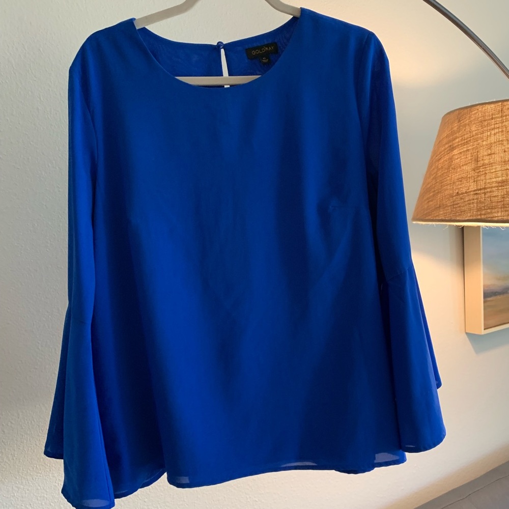 Beautiful lined blue bell sleeve blouse